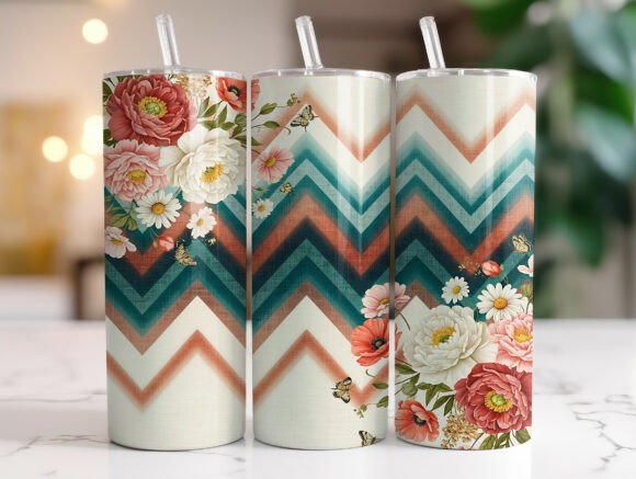 Boho Zigzag Floral Tumbler Wraps Graphics