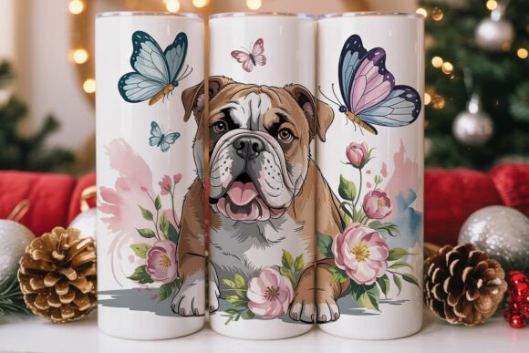 Bulldog Floral Butterfly 20oz Tumbler Graphics & Wraps
