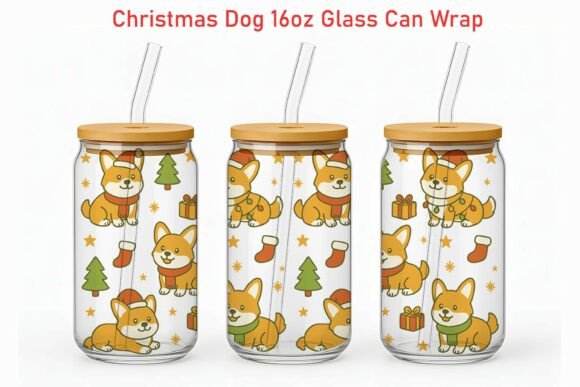 Christmas Corgi Glass Can Wrap Graphics for Crafts & Design