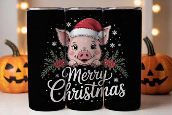 Christmas Pig Tumbler Wrap PNG for Graphics and Tumbler Wraps