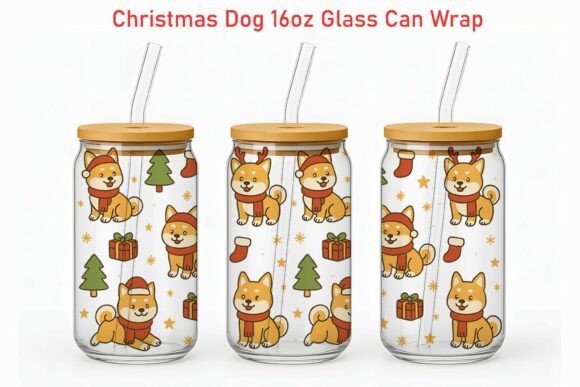 Christmas Shiba Inu 16oz Glass Can Wrap Graphics & Crafts