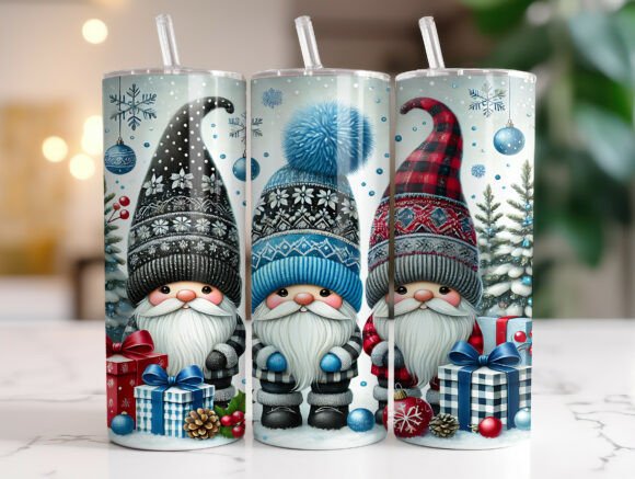 Cute Christmas Gnomes Tumbler Wraps Graphics