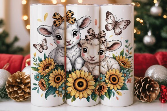 Cute Lambs Sunflowers 20oz Tumbler: Graphics & Tumbler Wraps