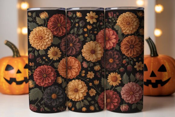 Dark Autumn Floral Tumbler Wrap Graphics