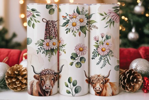 Highland Cow Floral Tumbler Wraps Graphics Review
