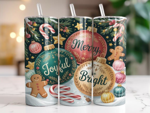 Joyful Merry Bright Christmas Tumbler Graphics & Tumbler Wraps