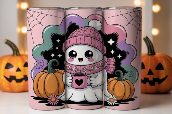 Kawaii Ghost Halloween Tumbler Wraps Graphics Review