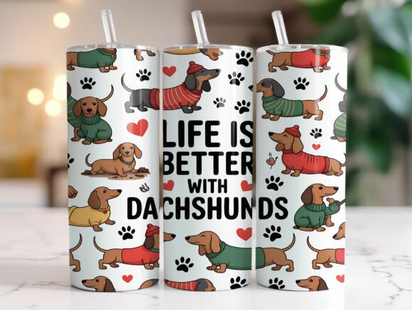 Life Better with Dogs Dachshund Tumbler Graphics and Tumbler Wraps