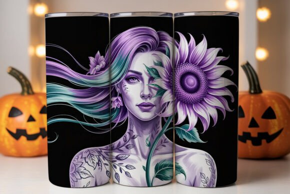 Mystical Sunflower Woman Graphics for Tumbler Wraps