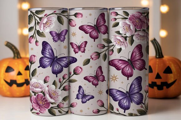 Pink Butterfly Garden Graphics for Tumbler Wraps