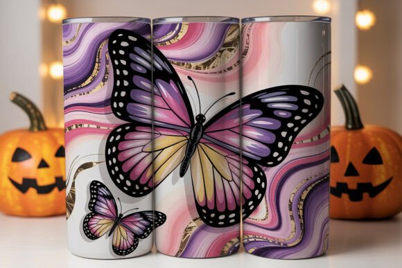 Pink Butterfly Marble Graphics for Tumbler Wraps