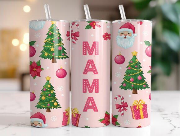 Pink Christmas Mama 20oz Tumbler Wrap Graphics