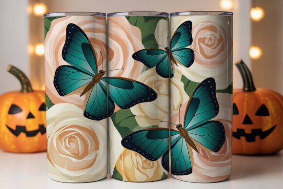 Teal Butterfly Rose Tumbler Wrap Graphics for Publishers