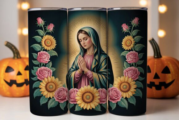 Virgin Mary Sunflower Tumbler Wraps: Graphics Asset Review