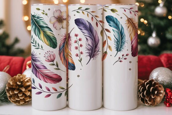 Watercolor Feathers 20oz Tumbler Wrap Graphics