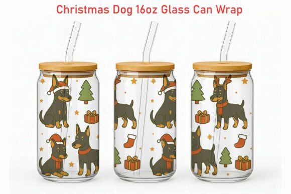 Xmas Doberman Pinscher Glass Can Wrap Graphics for Crafts